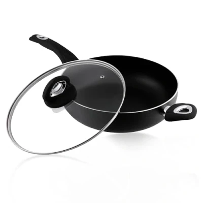 Image of Diamond AP670 28cm Non Stick Deep fry/saute pan with Glass lid , Black 55 x 29.5 14 cm