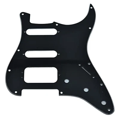 Image of KAISH 11 Hole American Modern Strat Style HSS Pickguard 3 Screw Round Corner Humbucking Pickup Mounting for Stratocaster/Strat Black Ply