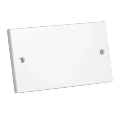 Image of rhinocables Double Electrical Blanking Cover Plate 2 (Two) Gang White Gloss Plastic Finish (Double)