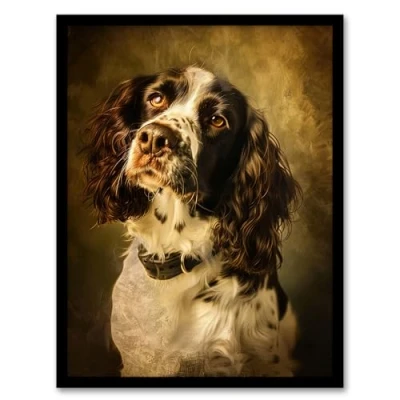 Image of Artery8 English Springer Spaniel Dog Lover Painting Living Room Artwork Framed Wall Art Print 18X24 Inch