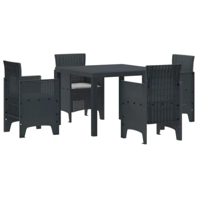Image of vidaXL 5 Piece Garden Dining Set with Cushions Anthracite Poly Rattan