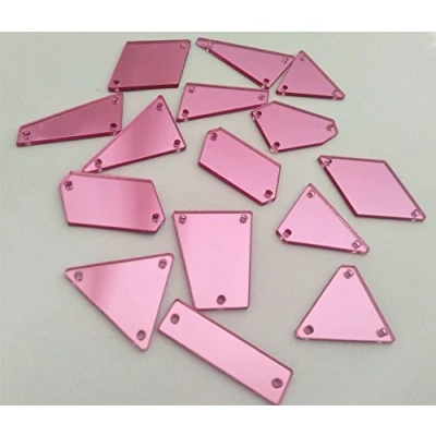 Image of Sew On Acrylic Mirror Diamante Rhinestone Crystal Flat Back Beads with Hole for DIY Wedding Dress Clothing Bags Shoes Decoration Accessory (Pink)