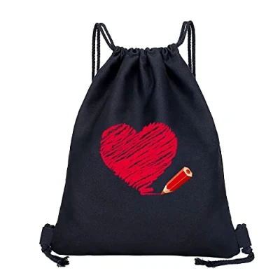 Image of Drawstring Gym Bag, String Swim PE Bag,Large Sports Backpack Bags for Women Men, Travel Beach School Bag with Waterproof Kids,Boys,Girls Men (Heart Pen)