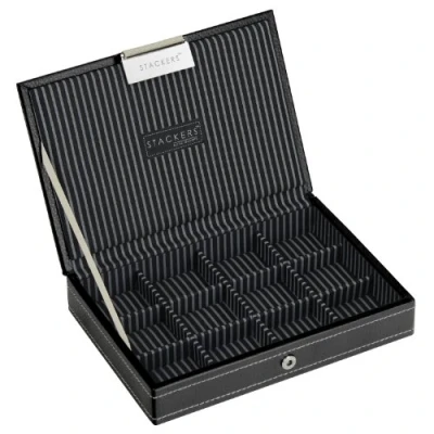 Image of Stackers Men&#039;s Black Mini Lidded Cufflink with Stripe Lining