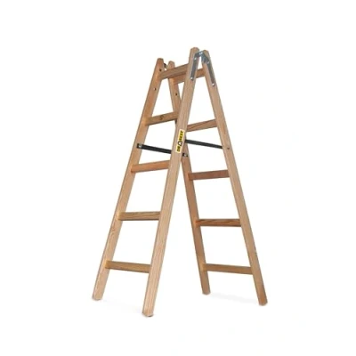Image of DRABEST Pro Wooden Step Ladder 5 Lightweight Foldable for Home Impregnated Pine, Zinc Reinforcements Capacity 150 Kg 53x158x13cm