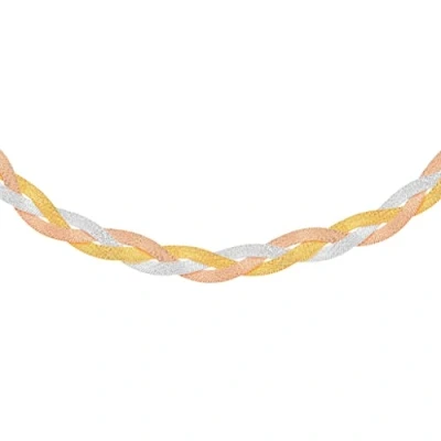Image of Tuscany Silver Women&#039;s Sterling 3 Tone Textured Plait Herringbone Necklace of 43cm/17&quot;