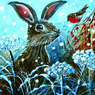 Image of GBCC The Almanac Gallery Pack of 6 Artistic Charity Christmas Cards &#039;Festive Hare and Robin&#039; 1 Illustrated Design From Great British Card Company, multi, 141 x mm