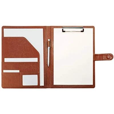 Image of Clipboard Folder A4 Conference for Legal Pad, Faux Leather Foldover with Cover Writing Work Folio Refillable Organiser Portfolio Clip Board (Brown)