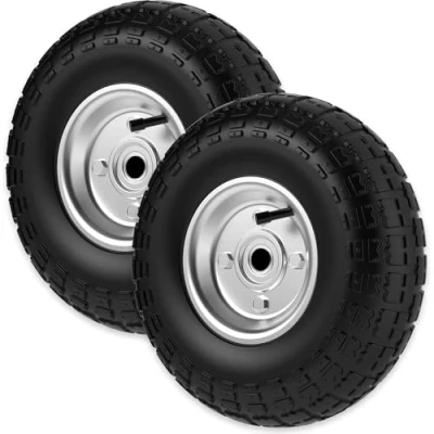 Image of ZENO Wheelbarrow Wheels 2 x 10&quot; Pneumatic Set Truck Trolley Puncture Proof Tyre for Garden Heavy Duty Trailer Black Solid Replacement Wheel 3.50 4