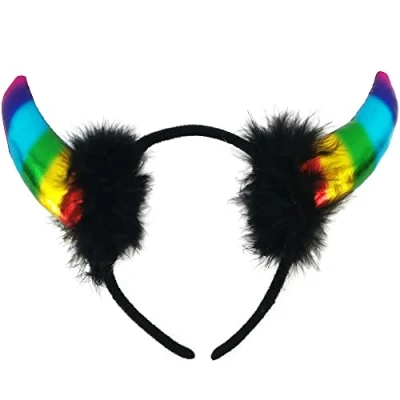 Image of Rainbow Devil Horns with Fur Headband