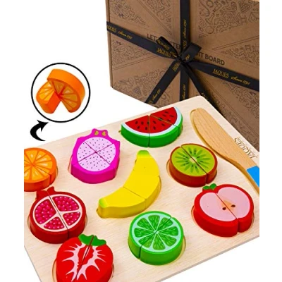 Image of Jaques of London Wooden Play Food Cutting Vegetable Board Pretend Toys Since 1795