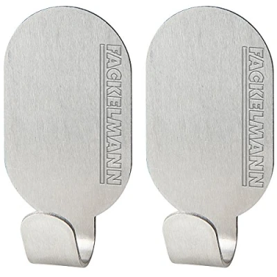 Image of Fackelmann Adhesive Hooks Set Oval 1x2in 2 Pieces of Stainless Steel, Silver, 4.7 x 2.4 cm