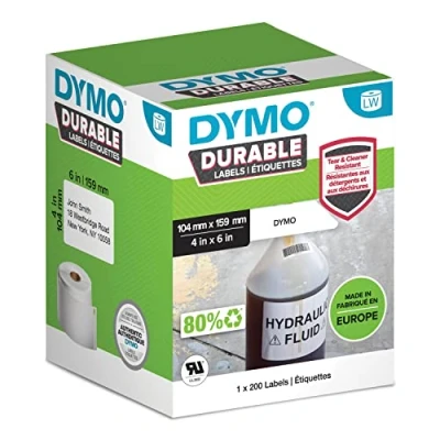 Image of DYMO LW Durable Industrial Labels for LabelWriter 4XL Label Printers, White Poly, 104 x 159 mm, 1 Roll of 200 (1933086)