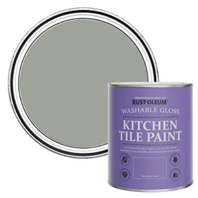 Image of Rust Oleum Green Water Resistant Kitchen Tile Paint in Gloss Finish Tea Leaf 750ml