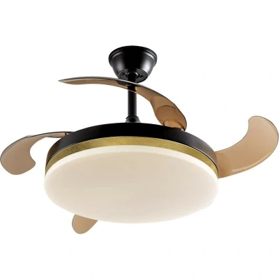 Image of Vento Ceiling Fan Matt Black And Gold Leaf 3000 6000K Remote Control