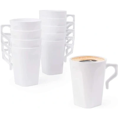 Image of MATANA 50 White Hard Plastic Coffee Mugs, 255ml Cups with Handles for Coffee, Tea, Chocolates, Hot &amp; Cold Drinks Sturdy Reusable Camping, Picnic, Barbecues, Parties