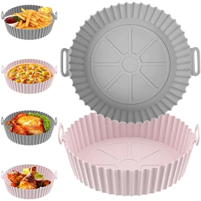 Image of Silicone Air Fryer Liners 2 Pack Reusable Accessories for Ninja Cosori Tower Instant,Silicone Liner Airfryer Non Stick Tray Pot