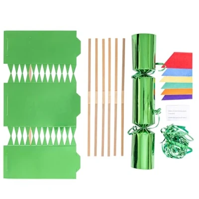 Image of evelay Pack 6 Make Your Own Christmas Crackers Kit Foil DIY Fill Snaps Hats &amp; Jokes (Green)