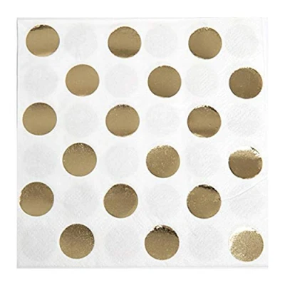 Image of Gold Foil Stamped Dots Beverage Napkins (12cm) Pack of 16 Perfect for Parties &amp; Events