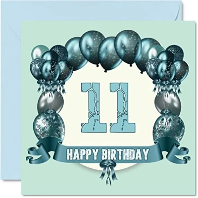 Image of Fun 11th Birthday Cards for Boys Balloons Happy Card Son Nephew Niece Sister Cousin Brother Granddaughter Daughter Grandson, 145mm x Greeting Cards,