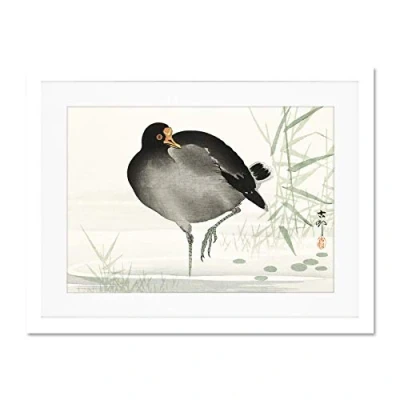 Image of Wee Blue Coo Moorhen Bird Ohara Koson Large Framed Art Print Wall Poster 18x24 inch