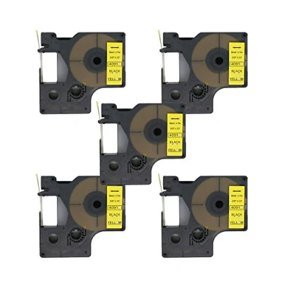 Image of Fassport 5 Pack Black on Yellow Label Tape Compatible for DYMO D1 40918 9mm 3/8&quot;