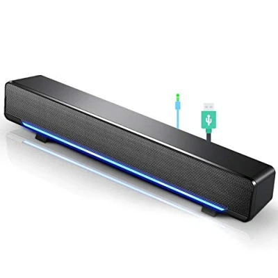 Image of Mini portable USB Wired soundbar Music Player Bass surround Soundbox speaker with 3.5 mm audio plug for desktop, laptop, TV, smartphone, tablet PC, MP3, MP4 and more(black)