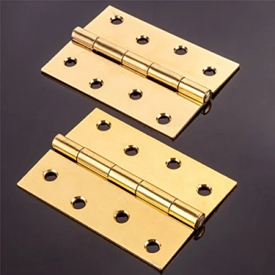 Image of Pair of Large 100mm/4&quot; Fixed Pin Brass Butt Hinges Heavy Duty Flush Door Fitting