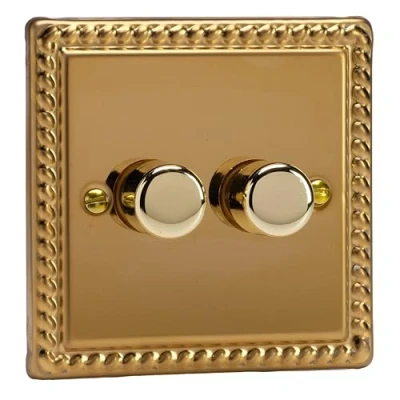 Image of Varilight Georgian Brass (Rope Edge), LED Dimmer Switch V Pro Series, 2 Gang (Single), 1 or Way, 250 Watt (Trailing Edge)