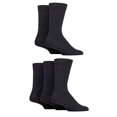 Image of Mens 5 Pair SOCKSHOP Plain and Patterned Cotton Socks with Gentle Grip Tops Navy 7 11