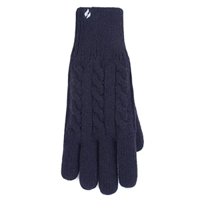 Image of Women&#039;s 1 Pair SOCKSHOP Heat Holders Willow Cable Gloves Navy S/M