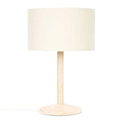 Image of MiniSun Single Stem Natural Light Wood Table Lamp with a Beige Drum Shade