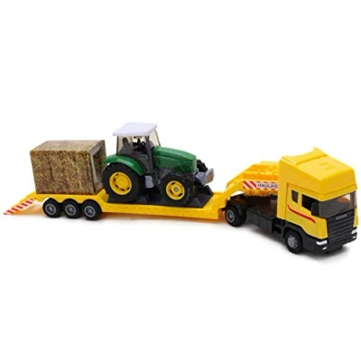 Image of Metal Scania Tractor Transporter 1:48 Scale Yellow Low Loader With Green