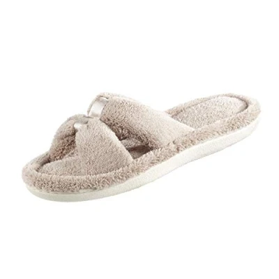 Image of Isotoner Women&#039;s Signature X Slide Slipper, Satin Trim with Memory Foam, Taupe, Medium