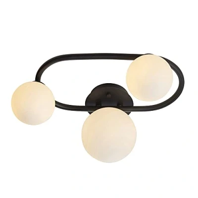 Image of Pulsa Bathroom Globe Semi Flush 3 Lamp Ceiling Light Matt Black, IP44