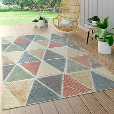 Image of Paco Home Indoor &amp; Outdoor Rug, Terrace And Balcony, Weatherproof Modern Geometric Patterns, Size:80x150 cm, Colour:Multicolored