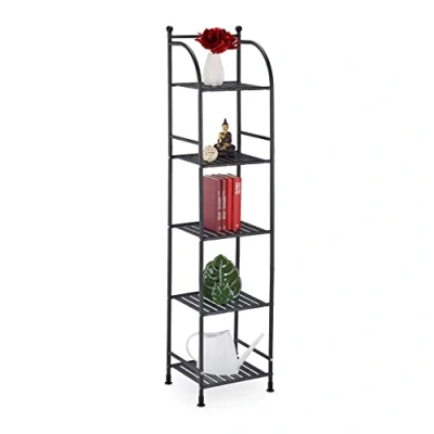 Image of Relaxdays Narrow Storage Unit, 145 X 33 28 cm, Kitchen &amp; Bathroom Shelf, 5 Lattice Trays, Metal Standing Tower, Black, Alloy Steel