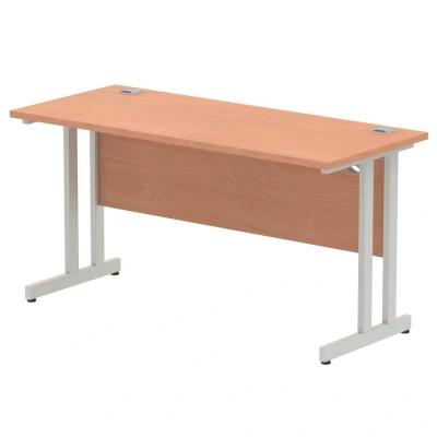 Image of Impulse 1400 x 600mm Straight Office Desk Beech Top Silver Cantilever Leg