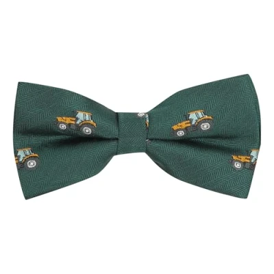Image of King &amp; Priory Dark Green Herringbone Embroidered Tractor Bow Tie