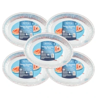 Image of FabFinds Large Tin Foil Turkey Roasting Tray (5 Pack)