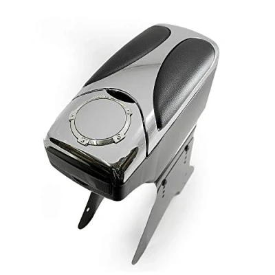 Image of Armrest Arm Rest Centre Console Car Auto Van Bus Universal Storage Box Organizer Cup Holder Chrome Leather