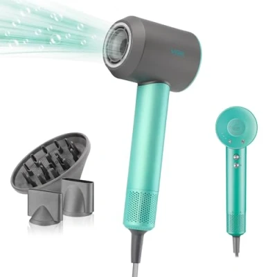 Image of VGR Hair Dryer with Diffuser for Curly Negative Ionic Lightweight Professional Air Blow Hairdryer High Speed Powerful 110000 RPM Fast Dry Brushless Motor Nozzle Accessories Women Men