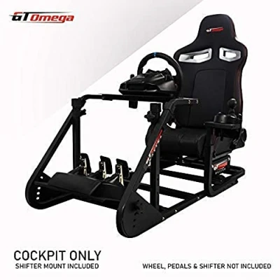Image of GT OMEGA ART Racing Simulator Cockpit RS9 Gaming Console Seat for Thrustmaster T300RS Steering Wheel Pedals &amp; TH8A Shifter TX Ferrari 458 Italia PS4 Xbox, with Stand Reclinable Chair Rails