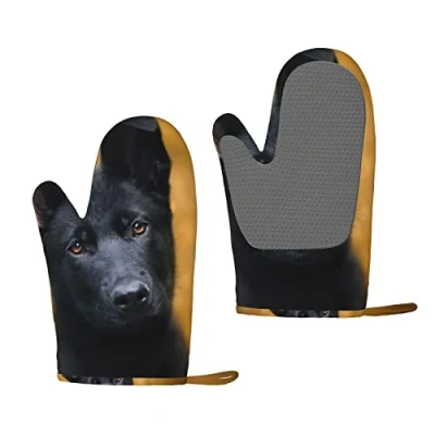 Image of Heat Resistant Silicone Oven Gloves Sets Of 2 Black German Shepherd Dog Kitchen Non Slip Mitts 1 Pair For Baking Cooking Bbq