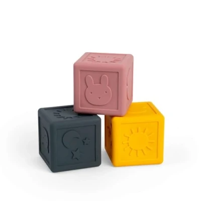 Image of Bigjigs Toys Silicone Sensory Cubes 3 Piece Soft Blocks Toy For Babies &amp; Toddlers, Montessori Play, Made From 100% Silicone, Gifts Month Olds +