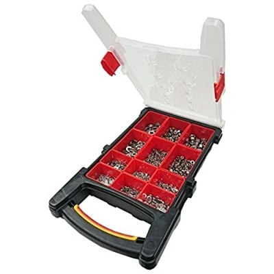 Image of Merriway BH06624 (1000 Pcs) Assortment of BZP Flat Steel Washers &amp; Hex Nuts in a 12 Compartment Carry Case Pack 1000 Pieces
