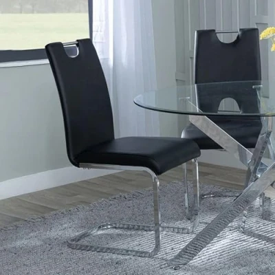 Image of Set of 2 Marsala Black Faux Leather Dining Chair with Chrome Cantilever Base