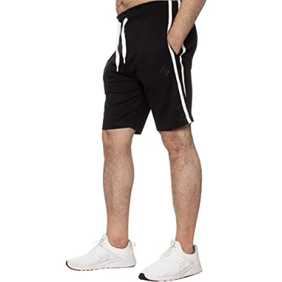 Image of Enzo Mens Shorts Cozy Lounge Gym Workout Pyjamas Striped Sleepwear Jersey Bottoms Short Half Pants (Black, S, s)
