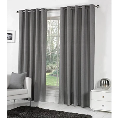 Image of Fusion W90 x L90 Eyelet Curtains 100% Cotton Bedroom/Living Room Door Curtain Thermal Drapes/Window Treatment Sorbonne Collection, Fabric, Dark Grey/Charcoal, 90&quot; Width Drop (229 229cm)