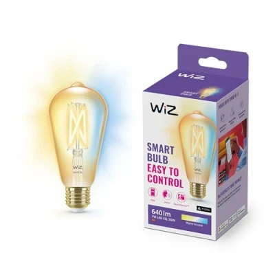 Image of WiZ Tunable [E27 Edison Screw] Smart Connected WiFi ST64 Light Bulb. 50W Warm to Cool White Light, App Control for Home Indoor Lighting, Livingroom, Bedroom.